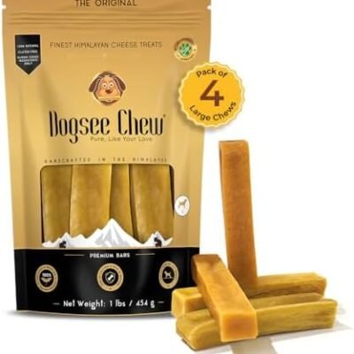 Dogsee Original Himalayan Yak Cheese Chews 1lb (Large - 4 Chews) | Breath Freshener for Dogs | Fight Plaque & Tartar | Long Lasting Dental Dog Chews