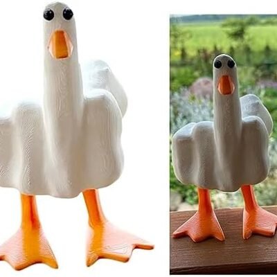 Middle Finger Duck You Figurine Middle Finger Desk Decor Funny Garden Decor Statues Figurines Ornaments for Home, Patio, Lawn, Yard, Office, Outdoor Decorations, Garden Gifts (White+Yellow)