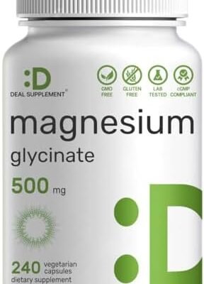 Magnesium Glycinate 500mg, 240* Veggie Capsules | Chelated for Easy Absorption | Highly Purified Essential Trace Mineral for Muscle, Joint, Heart, & Digestive Health