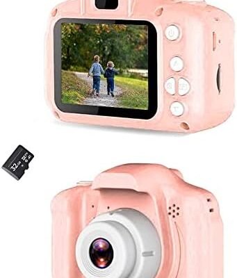 Acuvar Full 1080P Kids Selfie HD Compact Digital Photo and Video Rechargeable Camera with 32GB TF Card & 2" LCD Screen and Micro USB Charging Drop Proof (Pink)