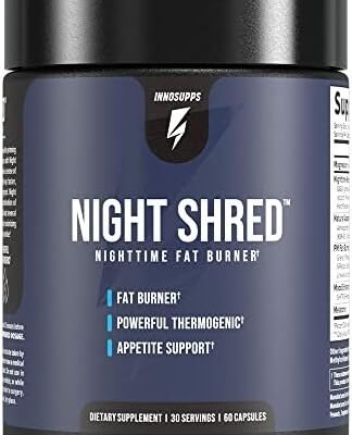 InnoSupps Night Shred | Night Time Fat Burner and Natural Sleep Support | Ashwaganda, 5-HTP, CLA, Melatonin | Appetite Suppressant | Weight Loss Support (60 Vegetarian Capsules)