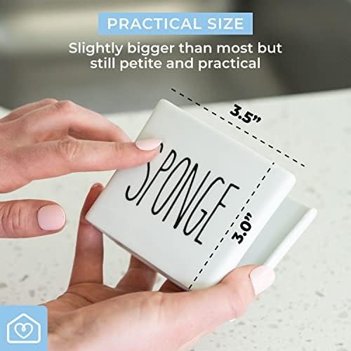 Heartland Home Porcelain Sponge Holder for Kitchen Sink. Compact Sink Caddy Organizer - Scrub Daddy Compatible Dish Sponge Holder. Ceramic Black and White Kitchen Decor and Cute Kitchen Accessories - Image 4