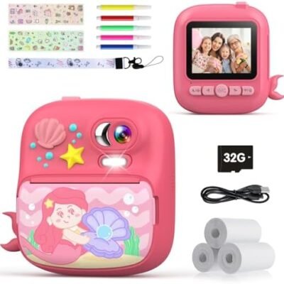 TIATUA Kids Camera Instant Print, Camera for Kids with Printing Photo Paper, Christmas & Birthday Toys Gifts for Girls Aged 3-13, Toddler Digital Camera for 4 5 6 7 8 9 10 11 12 Years Old - Pink