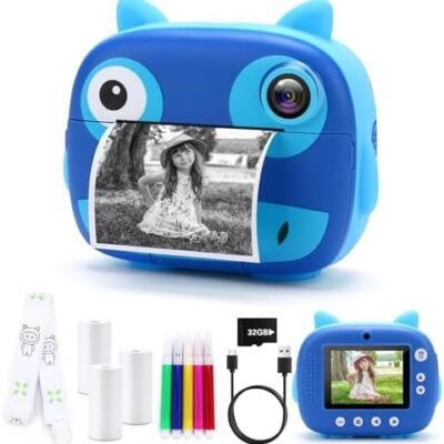 Instant Print Camera for Kids, Digital Camera for Kids,1080P Video Camera with Color Pens,Print Papers-Birthday Gift for Boys Girls Age 6-14(Blue)