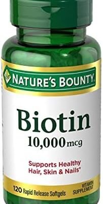 Nature's Bounty Biotin, Supports Healthy Hair, Skin and Nails, 10,000 mcg, Rapid Release Softgels, 120 Ct