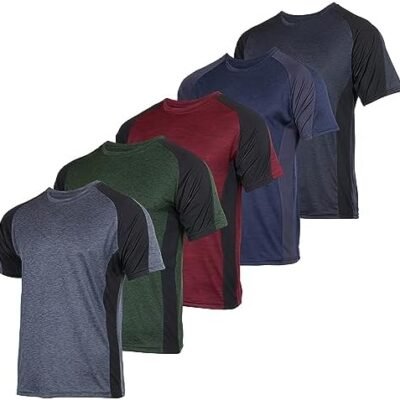 Real Essentials 5 Pack: Men’s Short Sleeve Dry Fit Active Crew Neck T Shirt - Athletic Running Gym Workout Tee Tops
