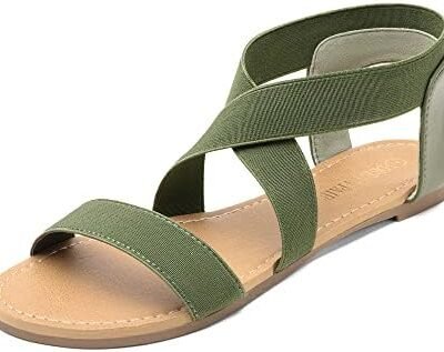 DREAM PAIRS Women's Elastic Ankle Strap Flat Sandals Summer Dressy Shoes Cute Strappy Gladiator Sandals