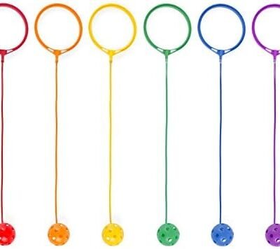 Champion Sports Skip Ball Ankle Toy for Kids, Pack of 6, Assorted Colors - Durable Hopper / Swingball Set with 18-Inch Cord, 5.5-Inch Diameter Ankle Ring - Fun Jumper and Exercise Equipment
