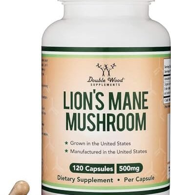 Lions Mane Supplement Mushroom Capsules (Two Month Supply - 120 Count) Lions Mane Mushroom for Brain Support and Immune Health (Third Party Tested, Grown and Encapsulated in The USA) by Double Wood