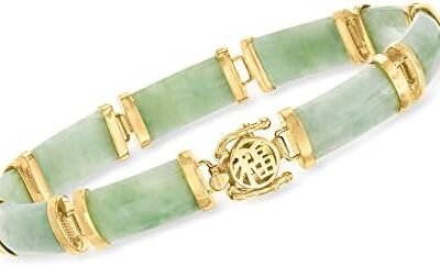 Ross-Simons Jade Good Fortune Bracelet in 18kt Gold Over Sterling