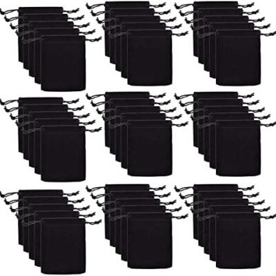JIAKAI 50pcs Velvet Double Drawstring Cloth Bag.Jewelry Drawstring Pouches for Small Jewelry Bracelet/Headphones Bag/Beads/Spice/Gift Bags(Black)