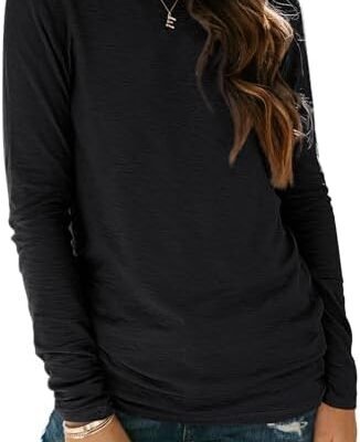 AUTOMET Womens Long Sleeve Round Neck Shirts Basic Tee Fall Tops Outfits Clothes 2024
