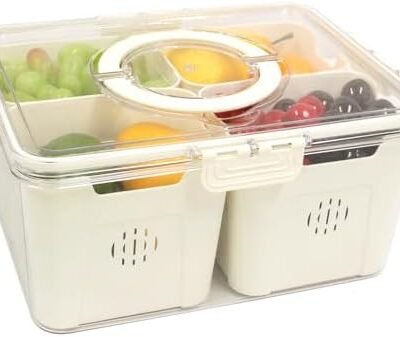 Portable Fridge Storage Containers with Lid and Handle, 4 Removable Colanders Included - Ideal Fresh Produce Strainer Storage for Fruit, Vegetables - Perfect for Refrigerator Kitchen Home Picnic