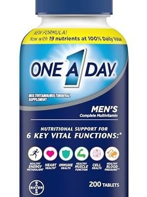 One A Day Men’s Multivitamin, Supplement Tablet with Vitamin A, Vitamin C, Vitamin D, Vitamin E and Zinc for Immune Health Support, B12, Calcium & more, 200 count (Packaging May Vary), pack of 1