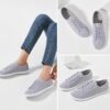 Women's Canvas Slip on Sneakers Casual Slip on Walking Shoes Womens Tennis Shoes Flat Dress Shoes Non Slip Work Shoes - Image 4