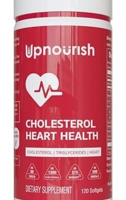 UpNourish Citrus Bergamot Cholesterol Supplement 120ct - Triglyceride Support with Plant Sterols, CoQ10, Omega 3, Olive Leaf Extract, Turmeric Curcumin, Black Garlic, Sterols and Stanols Supplement