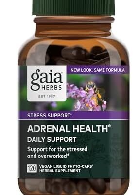 Gaia Herbs Adrenal Health Daily Support - with Ashwagandha, Holy Basil & Schisandra - Herbal Supplement to Help Maintain Healthy Energy and Stress Levels - 120 Liquid Phyto-Capsules (120 Count)