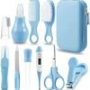 PandaEar Baby Healthcare and Grooming Kit, Baby Safety Set Baby Comb, Brush, Finger Toothbrush, Nail Clippers, Scissors, Nasal Aspirator, Baby Essentials Nursery Care Kit (Blue)