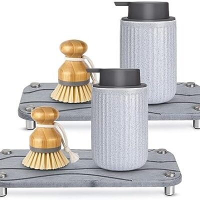 Kitchen Sink Caddy, Water Absorbing Stone Tray for Sink, Dries Instantly Kitchen Sink Organizer with Stainless Steel Feet Sink Tray for Soap Water Bottles Candles Protection Modern Home 2PCS