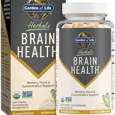 Garden of Life Brain Health Supplement with Organic Lion’s Mane & Turmeric, Non-GMO, Gluten-Free, Mint Flavor - For Memory, Focus & Healthy Brain Function