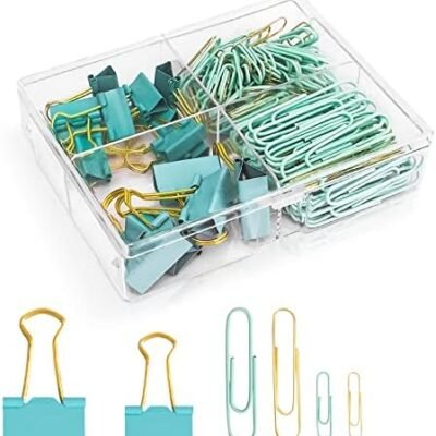 Paper Clips Set with Box Binder Clips Paper Clips Sets, 4 Styles 165 Pcs Gold Pack for Office, School and Home Supplies (Blue)