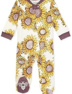 Burt's Bees Baby Girls Pajamas, Sleep and Play Loose Fit, 100% Organic Cotton Soft One-piece PJs, Sizes NB to 6-9 Months