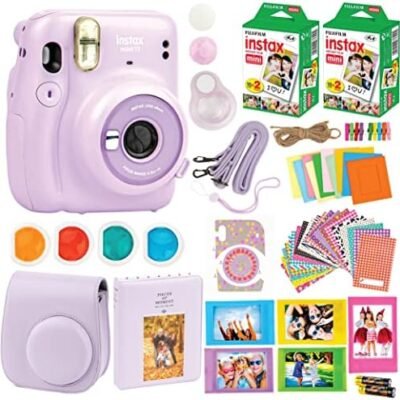 Fujifilm Instax Mini 11 Camera + Fuji Instant Instax Film (40 Sheets) & Includes Case + Assorted Frames + Photo Album + 4 Color Filters and More Bundle (Lilac Purple)
