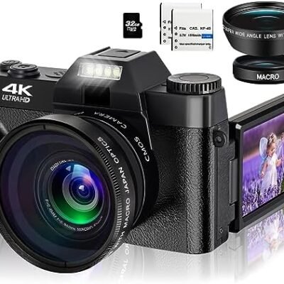 ISHARE 4K Digital Camera for Photography, 48MP FHD Video Camera with WiFi, 3 Inch Flip Screen, 16X Digital Zoom, Vlogging Camera for YouTube (32G Micro Card)