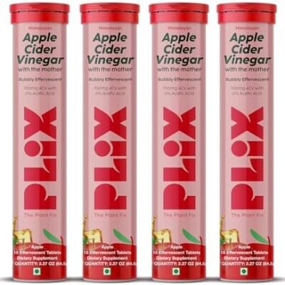 PLIX Apple Cider Vinegar Effervescent Tablets with The Mother, 700mg ACV with VIT B12, B6, Pack of 4 | Vegan, No Added Sugar, Non-GMO & Gluten-Free