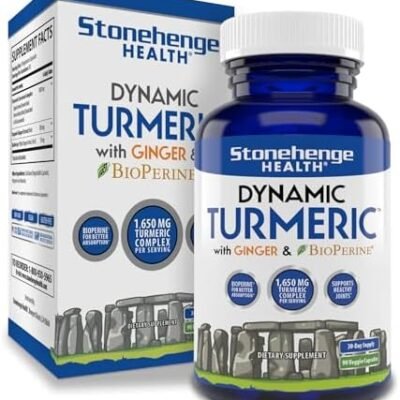 Stonehenge Health Dynamic Turmeric Curcumin with Ginger - High Potency - 1,650 mg Turmeric with 95% Curcuminoids & BioPerine, Supports Joint Pain & Inflammation, 90 Vegetarian Capsules