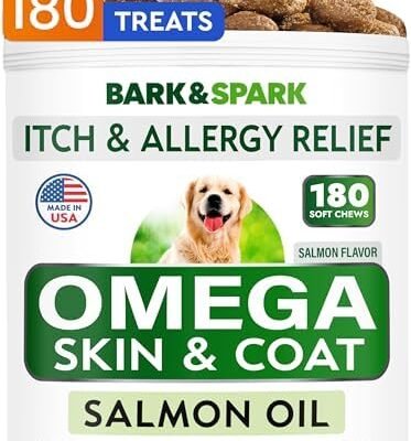 BARK&SPARK Omega 3 for Dogs - 180 Fish Oil Treats for Dog Shedding, Skin Allergy, Itch Relief, Hot Spots Treatment - Joint Health - Skin and Coat Supplement - EPA & DHA Fatty Acids - Salmon Oil