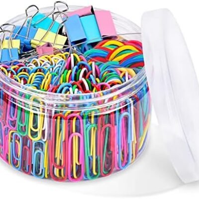Binder Clips Paper Clips, Sopito 300pcs Colored Office Clips Set with Paper Clamps Paperclips Rubber Bands for Office and School Supplies, Assorted Sizes