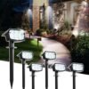 AUDERWIN Solar Spot Lights Outdoor IP65 Waterproof 63 LED 3 Lighting Modes Solar Lights Outdoor for Yard, Garden, Pathway, Lawn, Landscape Solar Lights for Outside-6 Pack