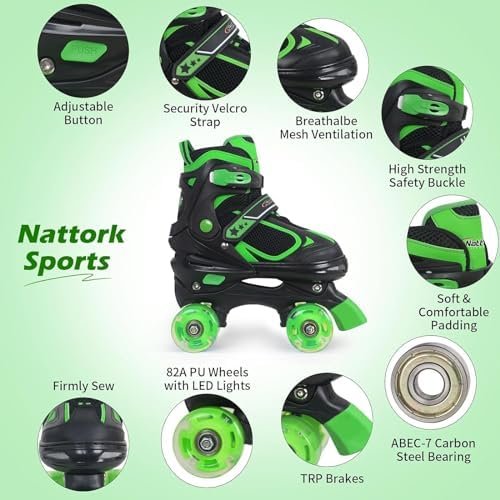 Nattork Kids Roller Skates for Boys Girls Kids, 4 Sizes Adjustable Quad Skates with All Light up Wheels - Birthday Gift for Indoor Outdoor Sports - Image 2