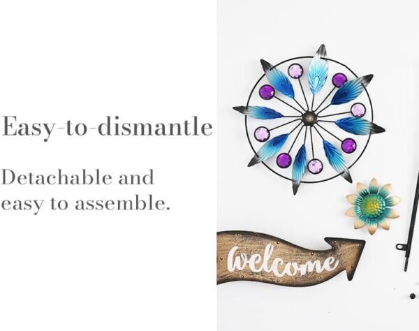 TERESA'S COLLECTIONS Peacock Garden Solar Stake, Wind Spinner Yard Art Sign for Outdoor Decor, Metal Purple Floral Windmill Decorative Garden Stake for Lawn Ornaments, Gifts for Mothers Day 37'' - Image 6