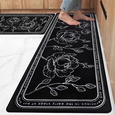 Kitchen Floor Mat Set of 2, Cushioned Anti Fatigue Kitchen Mat 17"x47"+17"x29", Non-Slip Waterproof Kitchen Rug, Premium PVC Comfort Kitchen Mats and Rugs for Kitchen, Office, Home, Laundry