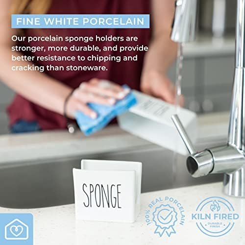 Heartland Home Porcelain Sponge Holder for Kitchen Sink. Compact Sink Caddy Organizer - Scrub Daddy Compatible Dish Sponge Holder. Ceramic Black and White Kitchen Decor and Cute Kitchen Accessories - Image 5