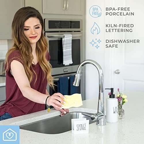 Heartland Home Porcelain Sponge Holder for Kitchen Sink. Compact Sink Caddy Organizer - Scrub Daddy Compatible Dish Sponge Holder. Ceramic Black and White Kitchen Decor and Cute Kitchen Accessories - Image 6