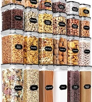 PRAKI Airtight Food Storage Containers Set with Lids - 24 PCS, BPA Free Kitchen and Pantry Organization, Plastic Leak-proof Canisters for Cereal Flour & Sugar - Labels & Marker