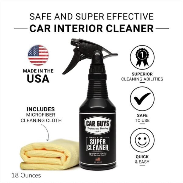 CAR GUYS Super Cleaner | Effective Car Interior Cleaner | Leather Car Seat Cleaner | Stain Remover for Carpet, Upholstery, Fabric, and Much More! | 18 Oz Kit - Image 2