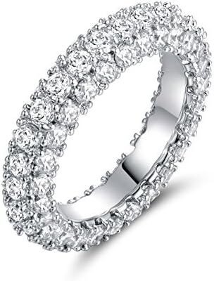 Barzel Womens 3 Row Eternity Ring Wedding Band 18k White Gold or Rose Gold Plated Cubic Zirconia Eternity Band Ring Jewelry