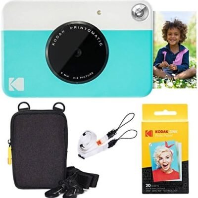 Kodak Printomatic Instant Camera (Blue) Basic Bundle + Zink Paper (20 Sheets) + Deluxe Case