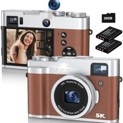 Newest 5K Digital Camera for Photography 48MP Selfie Camera with Front and Rear Dual Lens 16X Digital Zoom Compact Point and Shoot Cameras with Viewfinder, Vlogging Camera with 32G Card & 2 Batteries