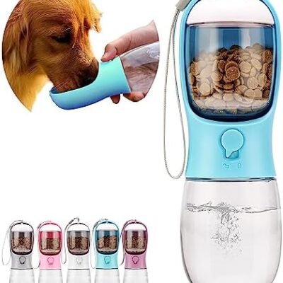 AVELORA Dog Water Bottle,Portable Pet Water Bottle with Food Container,Outdoor Portable Water Dispenser for Cat,Puppy,Pets for Walking,Hiking,Travel,Puppy Essentials,Dog Stuff(10oz)