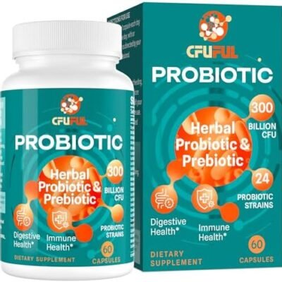 Probiotics for Women & Men - 300 Billion CFU & 24 Strains Probiotic with 15 Organic Herbs Prebiotics Blend, for Overall Digestive Health, Immune, Constipation, Gut & Bloating Health - 2 Month Supply