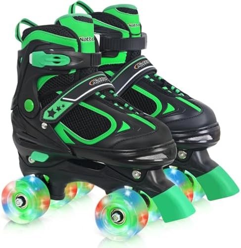 Nattork Kids Roller Skates for Boys Girls Kids, 4 Sizes Adjustable Quad Skates with All Light up Wheels - Birthday Gift for Indoor Outdoor Sports