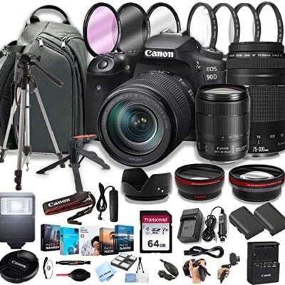 Canon EOS 90D DSLR Camera w/EF-S 18-135mm f/3.5-5.6 is USM Zoom Lens + 75-300mm F/4-5.6 III Lens+ 64GB Memory Cards, Professional Photo Bundle (42pc Bundle) (Renewed)