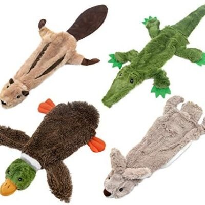 Best Pet Supplies 2-in-1 Stuffless Squeaky Dog Toys with Soft, Durable Fabric for Small, Medium, and Large Pets, No Stuffing for Indoor Play, Holds a Plastic Bottle - 4 Figures, Medium