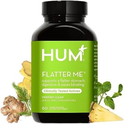 HUM Flatter Me Supplement for Daily Bloating - 18 Full Spectrum Digestive Enzymes to Support Food Breakdown - Ginger, Fennel Seed & Peppermint for Nutrient Absorption (30-Day Supply)