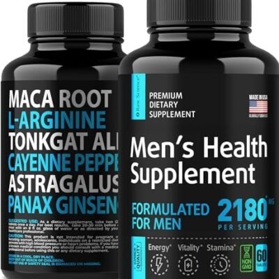 Nitric Oxide Supplements for Men - Black Maca Root, L-Arginine, Tongkat Ali Longjack, Ginseng, Tribulus Terrestris, Muira Puama - Mens Fertility Supplement, Male Health, Stamina Booster - 60 capsules
